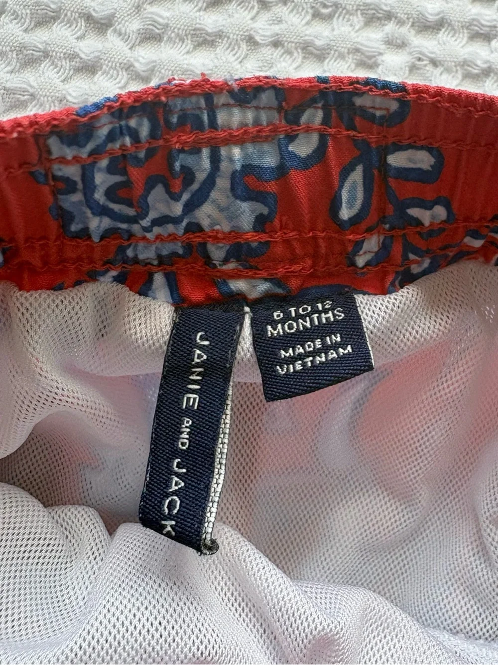 Janie And Jack Fish Print Swim Trunks Red Blue Underwater Bathing Suit 6-12M